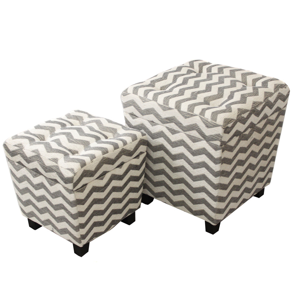 Urban Designs Square Chevron Fabric Storage Trunk Ottoman - Set of 2