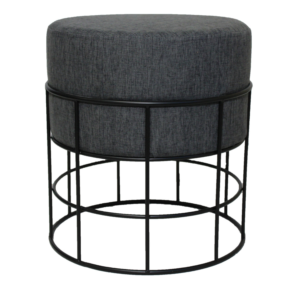 Urban Designs Indoor and Outdoor Round Metal Fabric Ottoman Stool - Dark Grey