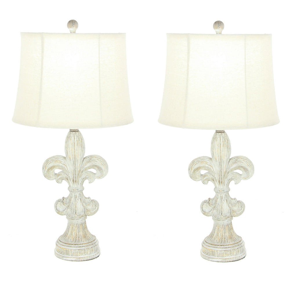 Urban Designs Fleur-De-Lis 28-Inch Heavily Distressed 2-Piece Table Lamp Set