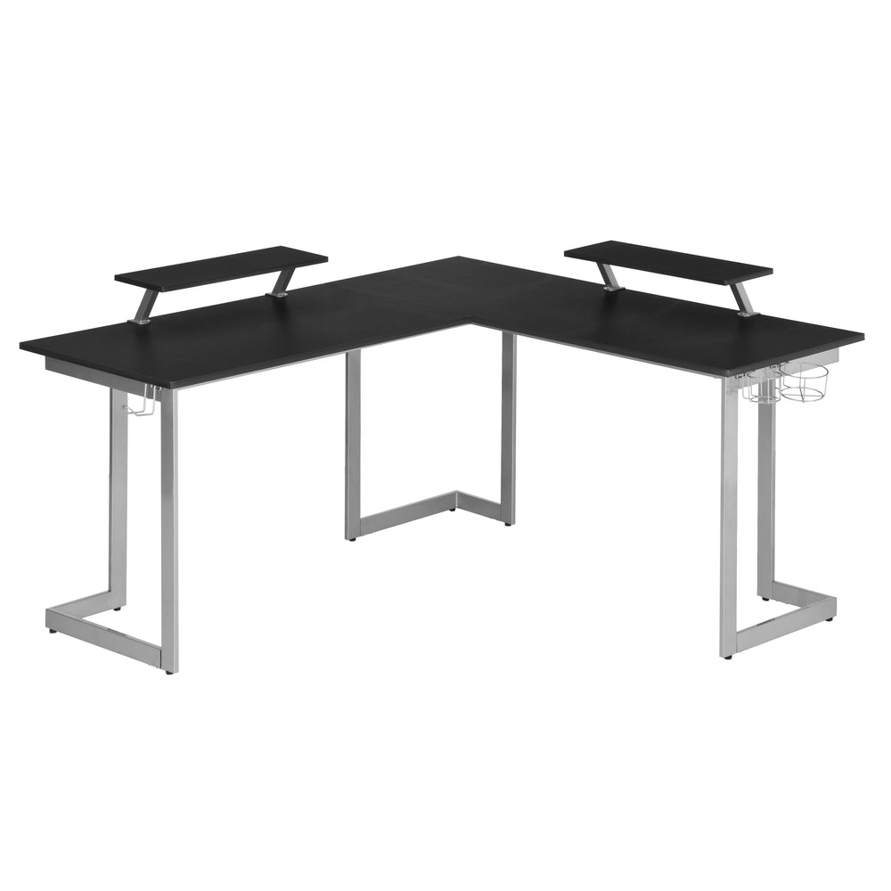 Urban Designs Faux Carbon Fiber L-Shaped Gaming Desk - Black