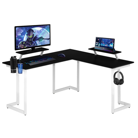 Urban Designs Faux Carbon Fiber L-Shaped Gaming Desk - White